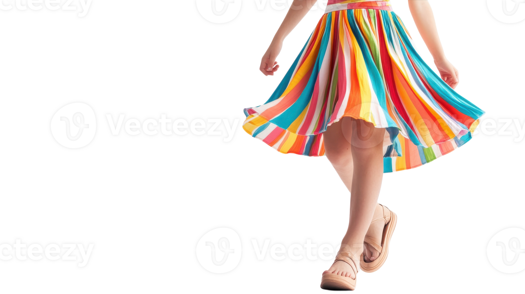 A Joyful Summer Scene Depicting a Girl in a Brightly Colored Sundress, Perfect for Fashion and Lifestyle Inspiration. png