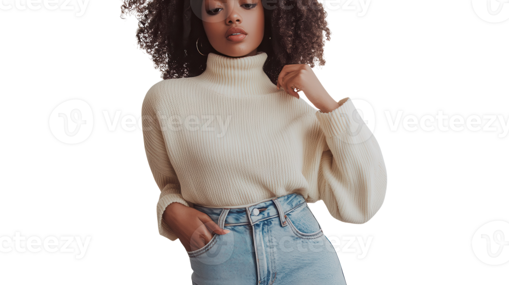 Stylish Girl in Casual Turtleneck and Mom Jeans Perfect for Effortless Everyday Fashion Inspiration and Outfit Ideas. png