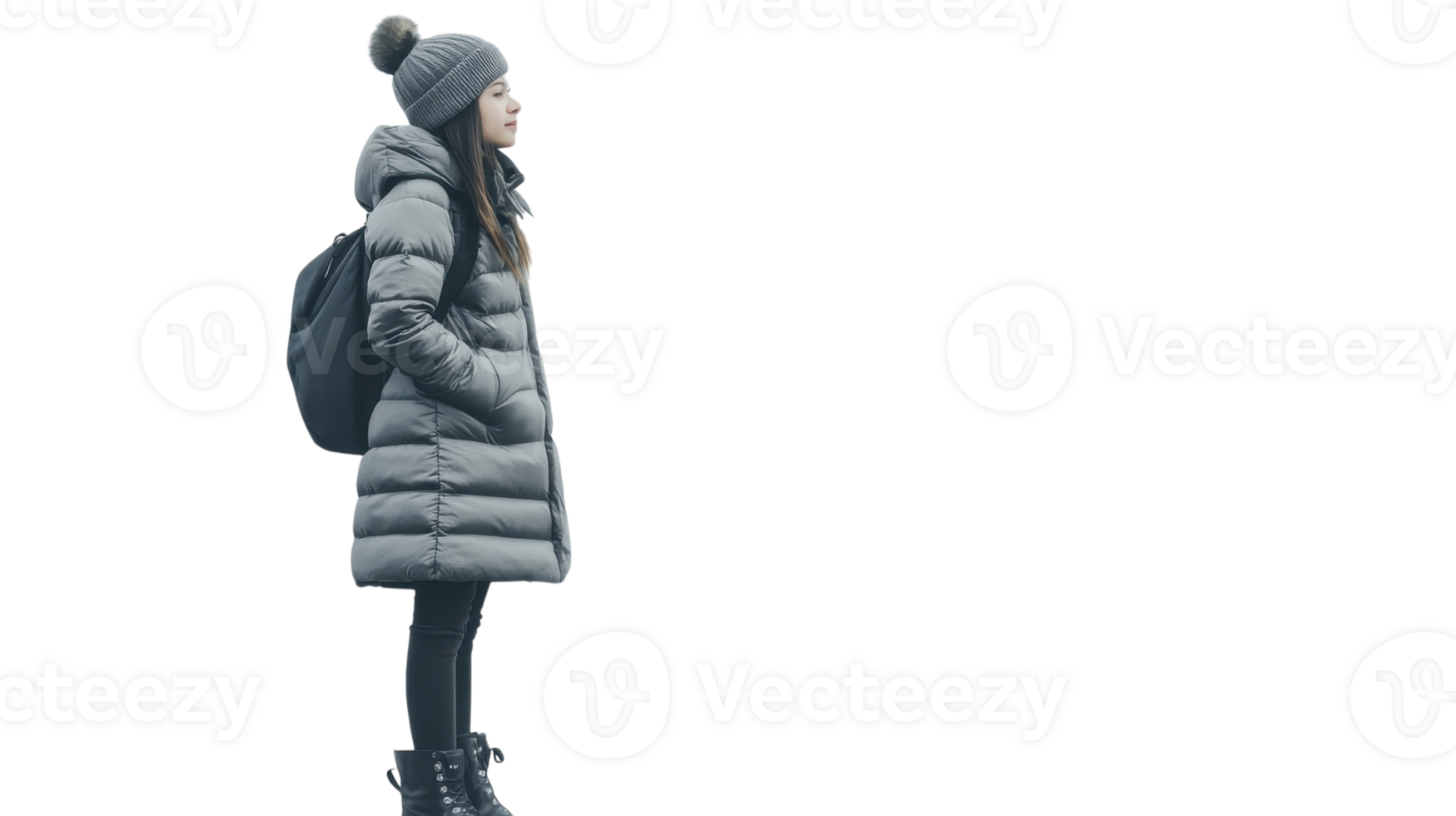 Stylish Young Woman in a Long Puffer Coat Perfect for Winter Fashion and Outdoor Activities. png