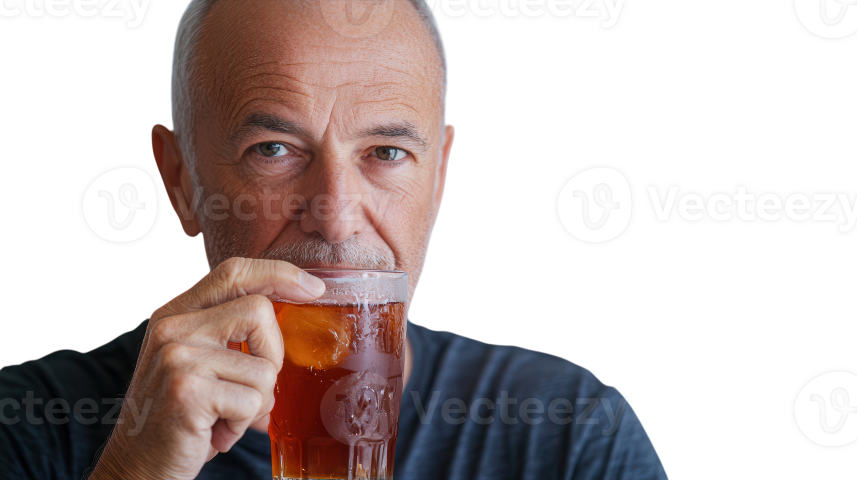 Refreshing Moment of a Middle-Aged Man Enjoying a Cold Iced Tea in a Relaxing Atmosphere. png