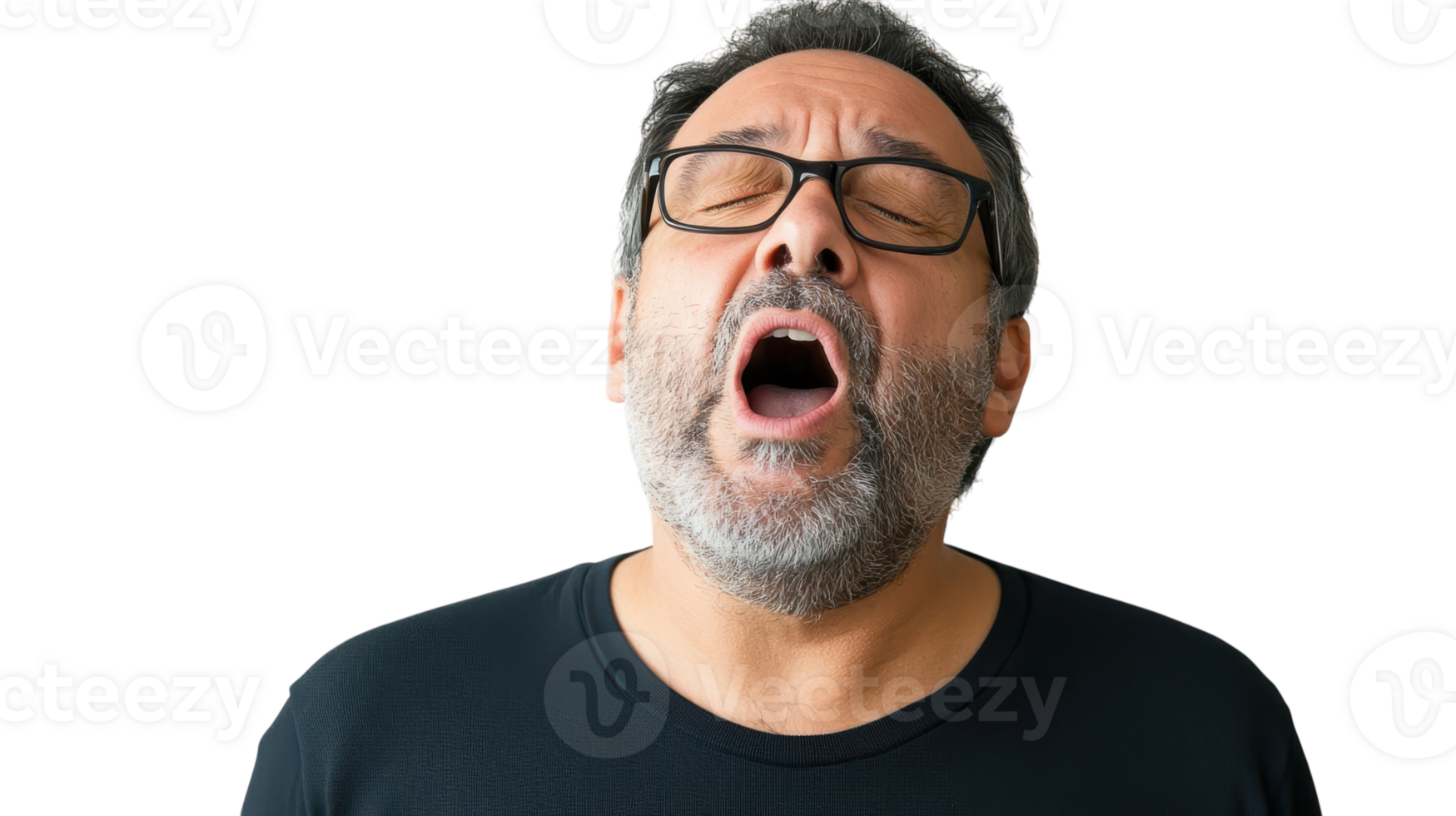 A middle aged man yawning with tired eyes, capturing the essence of exhaustion and the need for rest, perfect for wellness and lifestyle articles focusing on sleep and fatigue.. png