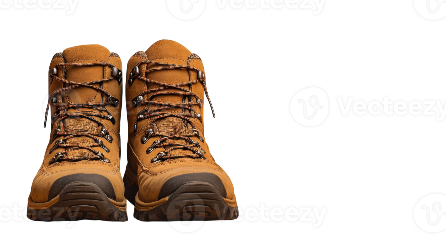 A sturdy pair of hiking boots displayed on a solid tan background, perfect for showcasing outdoor footwear, fashion, and adventure essentials for travel and hiking enthusiasts.. png