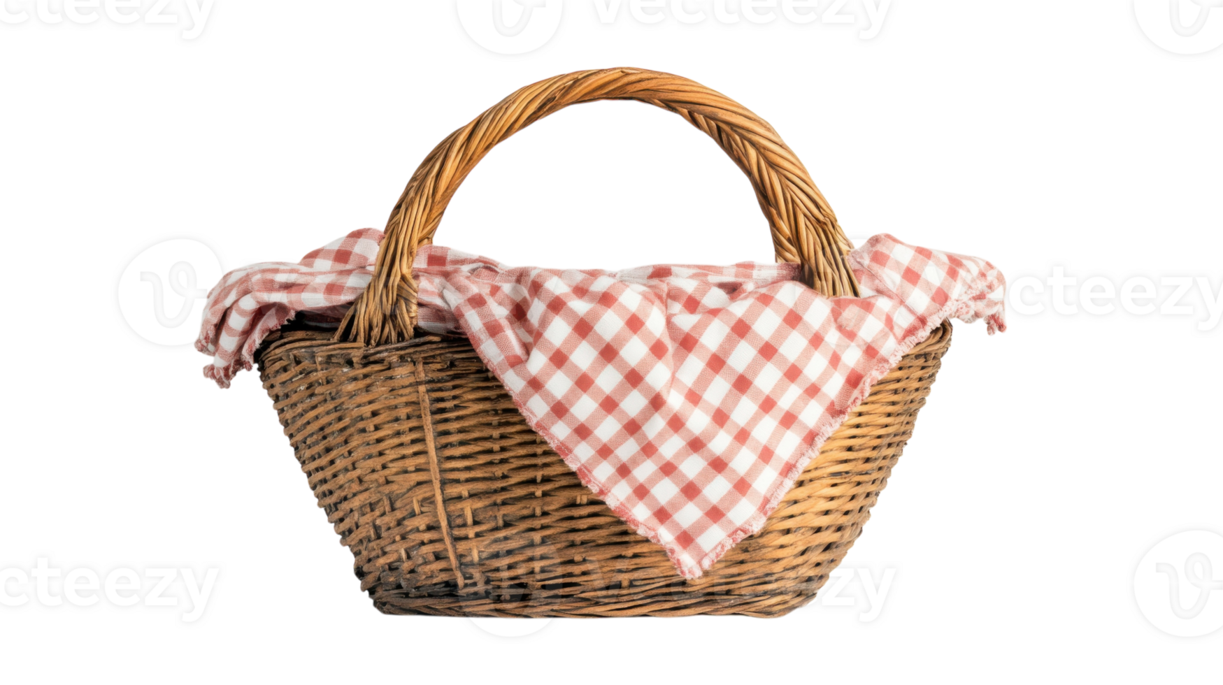 Captivating Picnic Basket With Gingham Cloth Perfect for Outdoor Gatherings and Family Picnics, Ideal for Creating Memorable Memories in Nature. png
