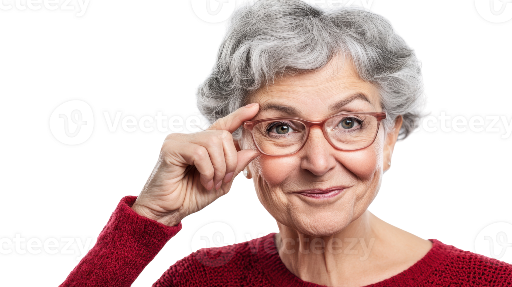 A Playful Senior Woman Winking Cheerfully on a White Background for Use in Advertising and Social Media Campaigns. png