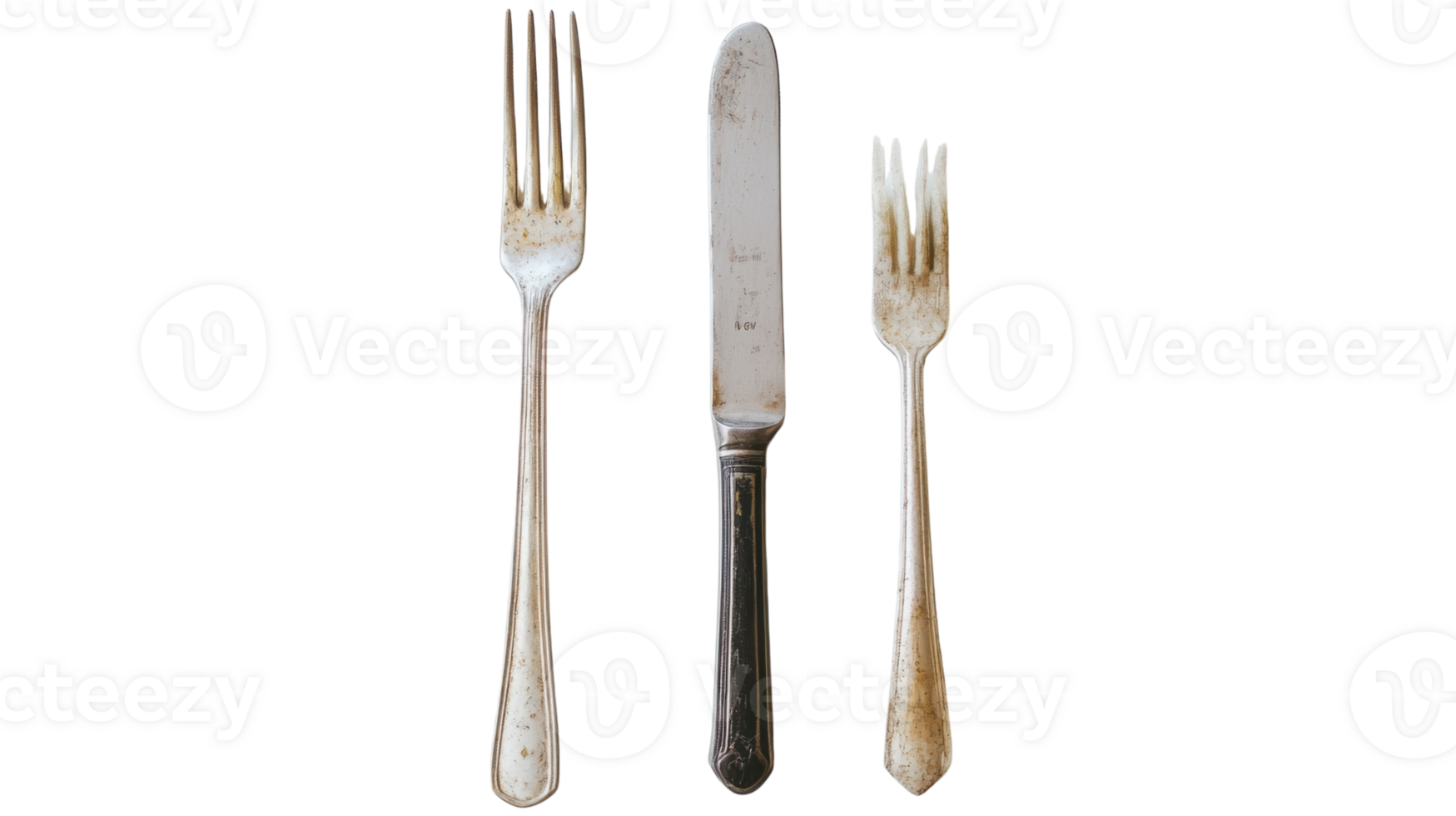 Elegant Silver Knife and Fork Set Displayed on a Solid White Background for High-Quality Culinary Presentation and Product Marketing. png