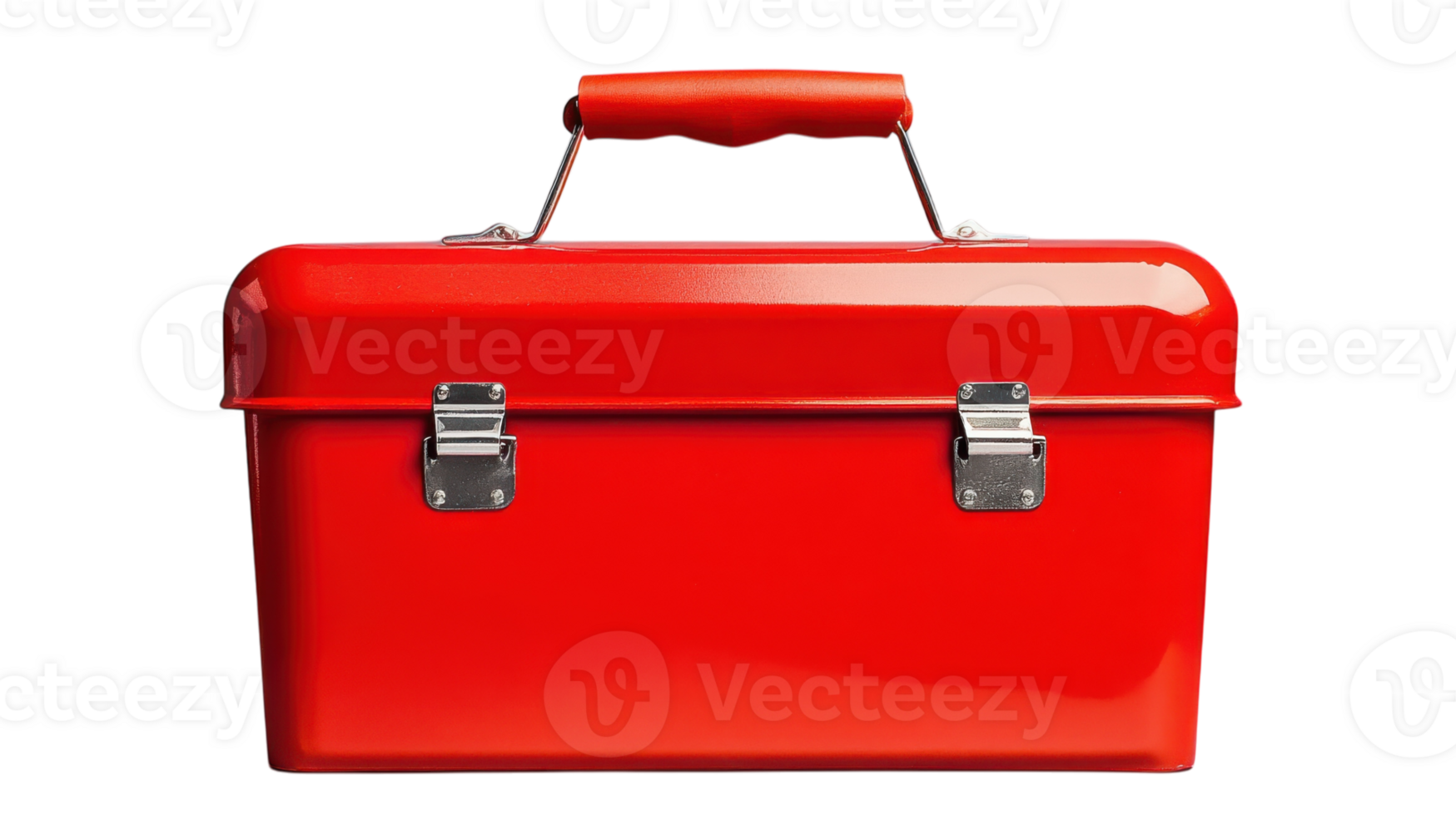 A Shiny Red Toolbox on a Solid Gray Background Ideal for Construction and DIY Projects Featuring Tools and Accessories. png