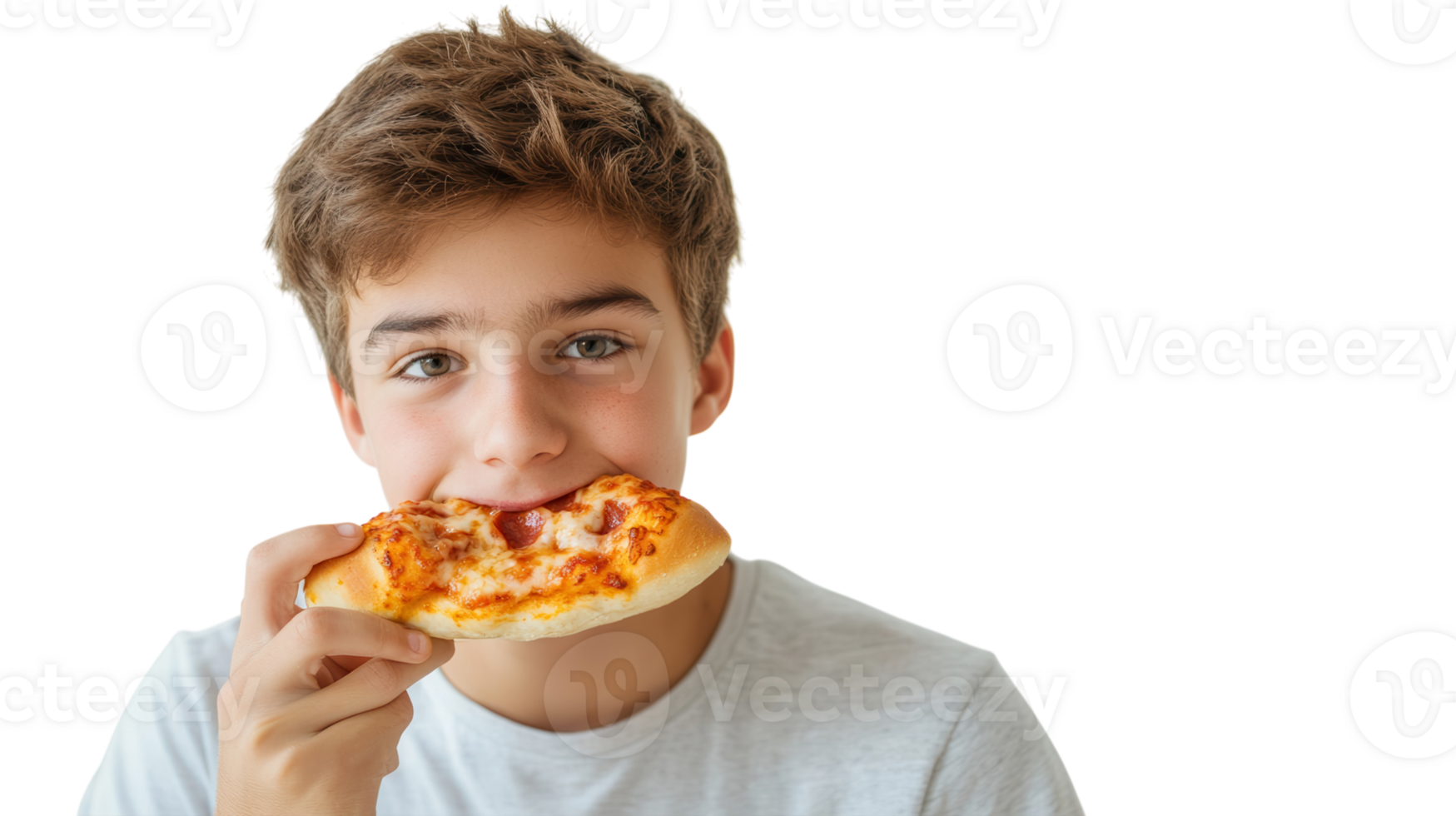 Delicious and Satisfying Teenage Boy Enjoying a Pizza Roll Snack Ideal for Food Blogs and Teenage Lifestyle Content. png