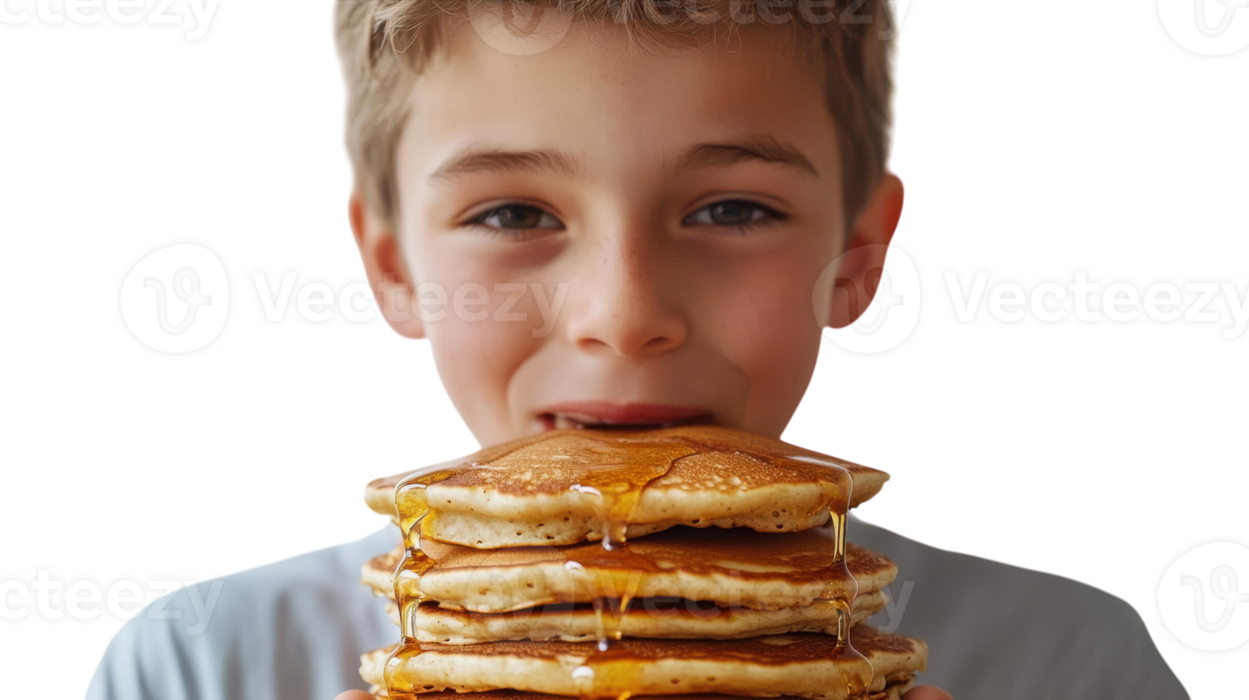 A Teenage Boy Enjoying a Stack of Delicious Pancakes for Breakfast, Perfect for Food Blogs, Culinary Posts, and Social Media Content. png