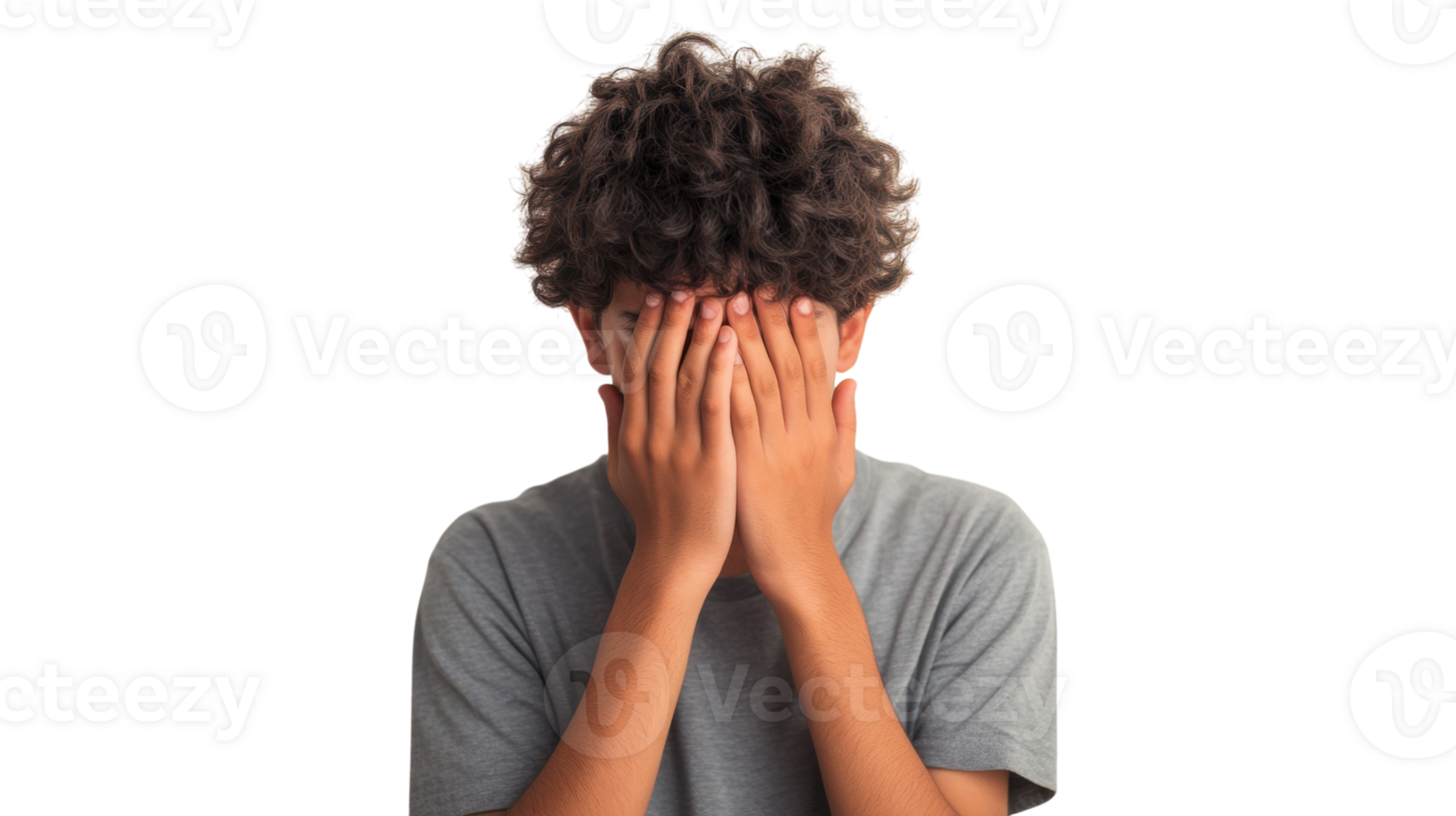 Teenage Boy Displaying Embarrassment with Unique Hairstyle, Perfect for Illustrating Youthful Emotions and Teenage Experiences in Various Projects. png