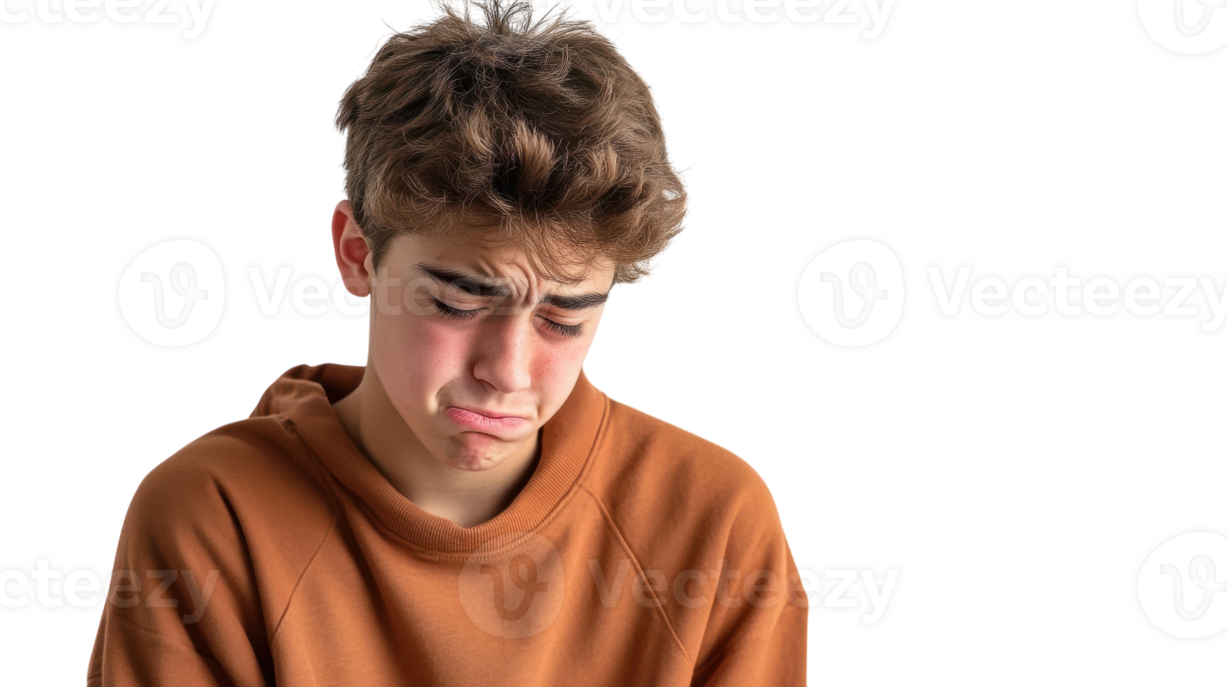 A teenage boy looking embarrassed and blushing, perfect for conveying emotions of shyness or awkwardness in various contexts such as school, social interactions, or adolescence.. png