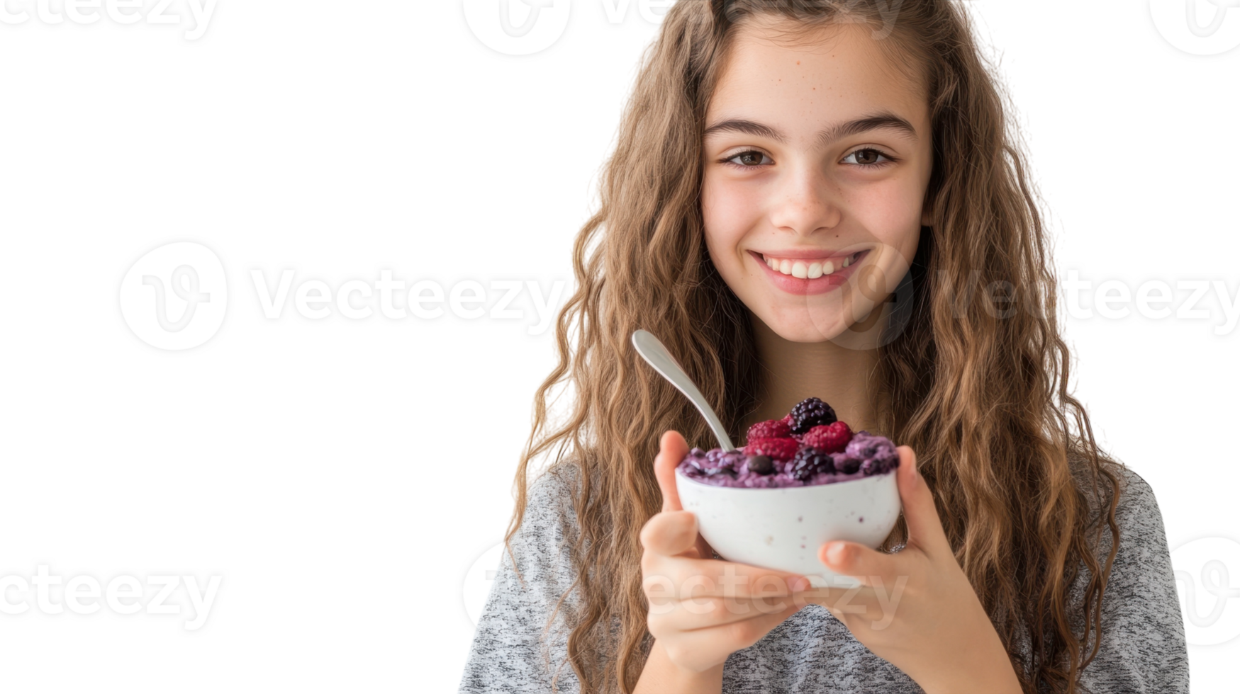 A Teenage Girl Enjoying a Healthy Acai Bowl for Breakfast, Perfect for Promoting Nutritious Eating Habits in Youth-Focused Content. png