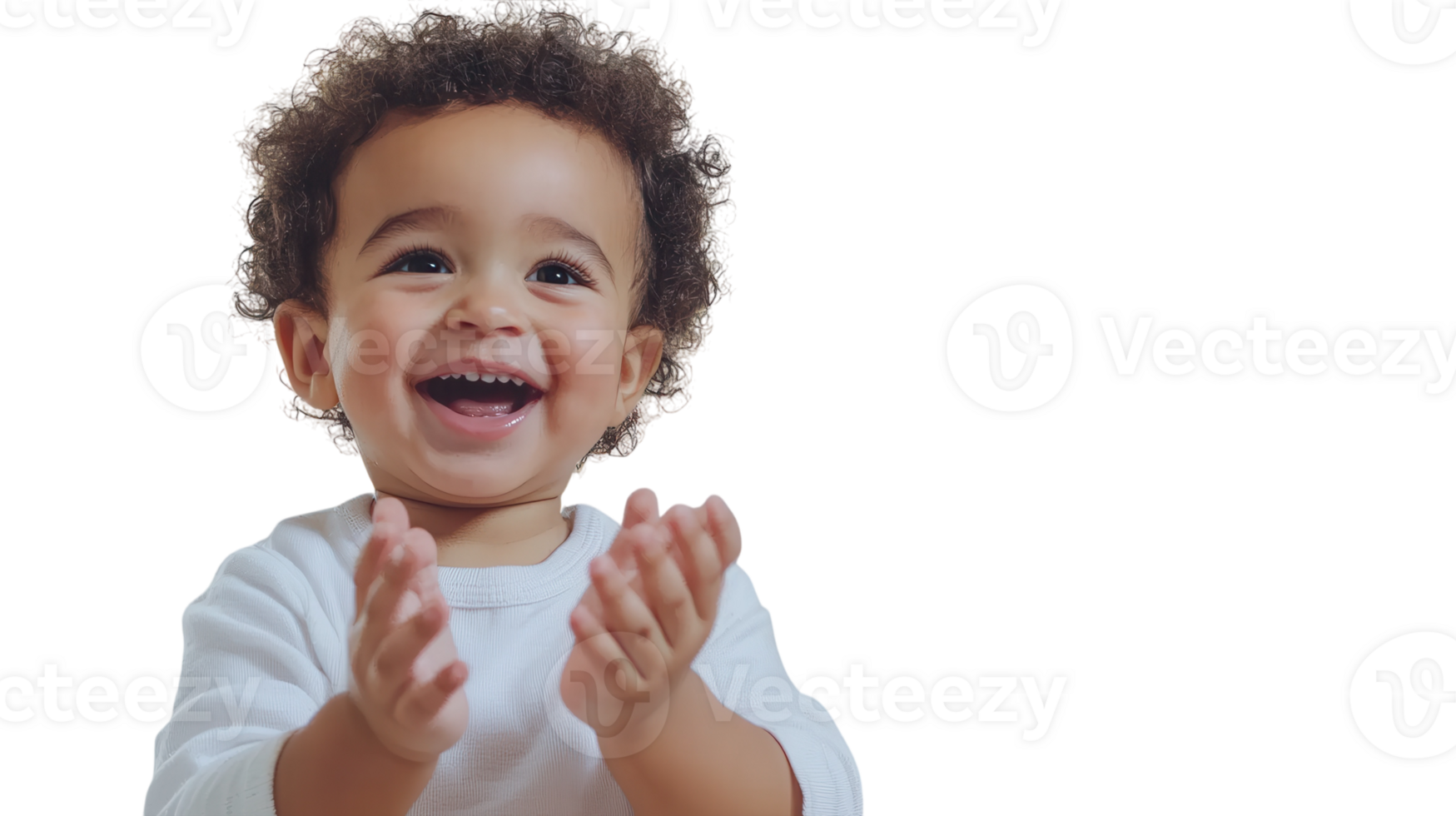 Joyful Toddler Clapping Happiness and Excitement in a Bright White Setting for Celebratory Themes. png