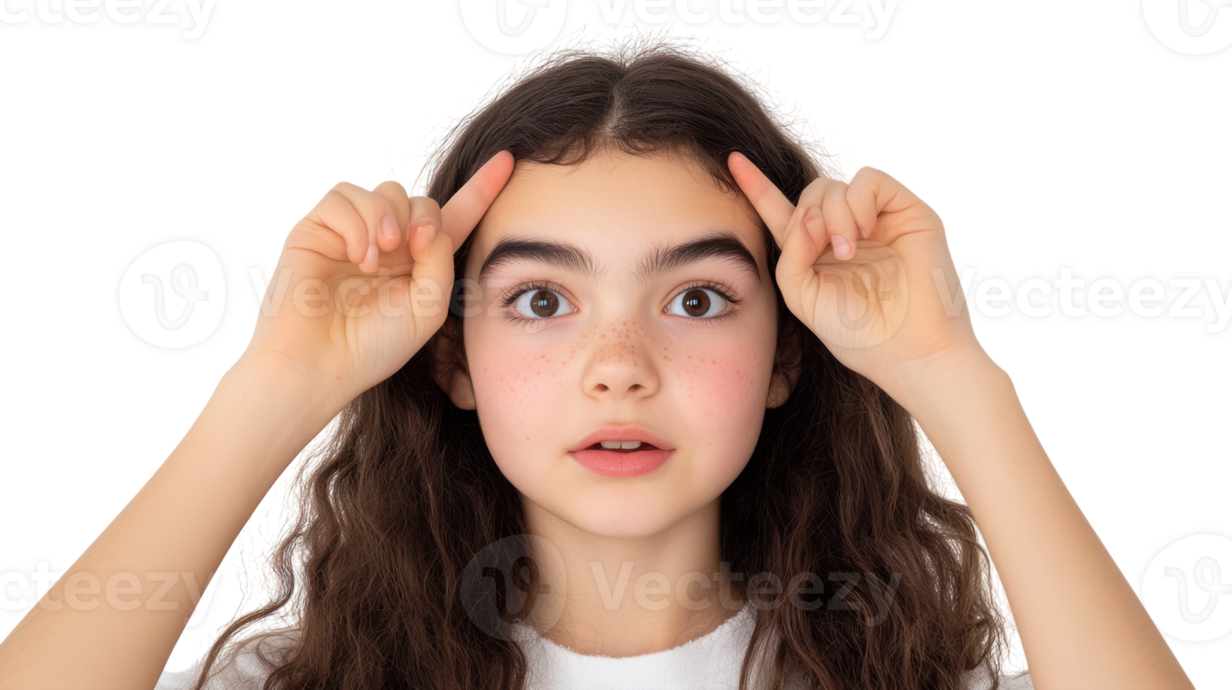 Teenage Girl Raising Her Eyebrows in a Playful Manner, Perfect for Social Media and Youth-Oriented Content. png
