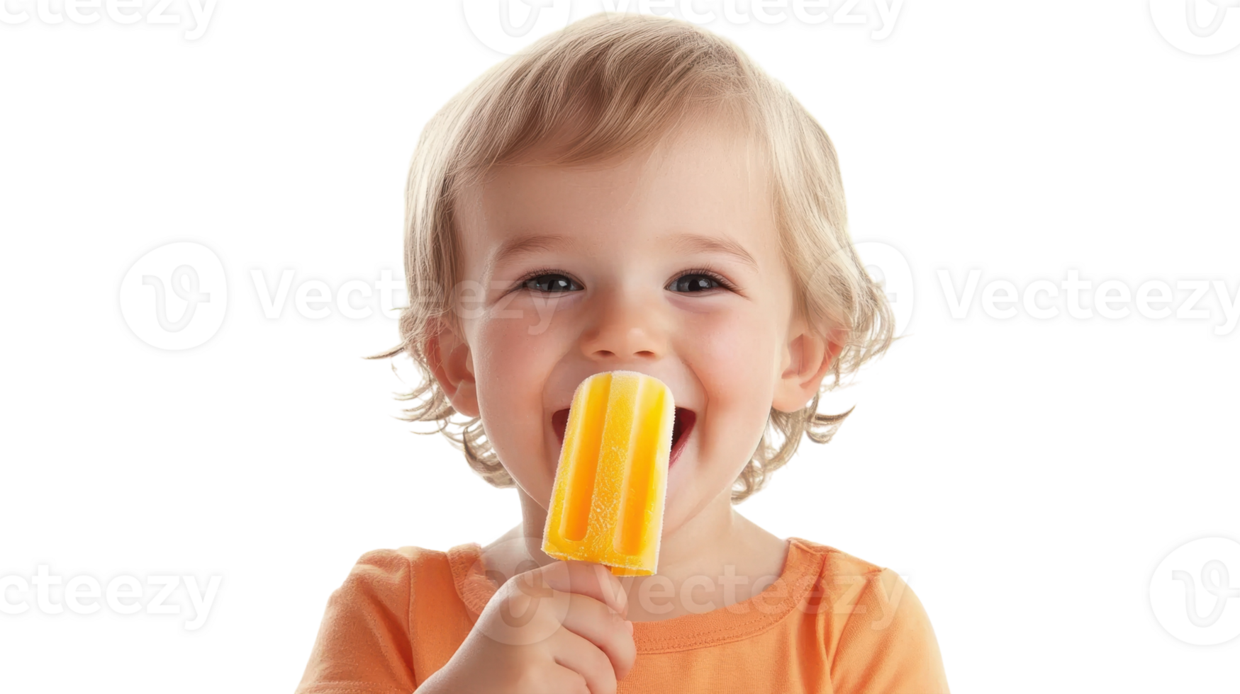 Delightful Moment of a Toddler Enjoying a Colorful Popsicle on a Warm Summer Day, Perfect for Family and Parenting Content. png