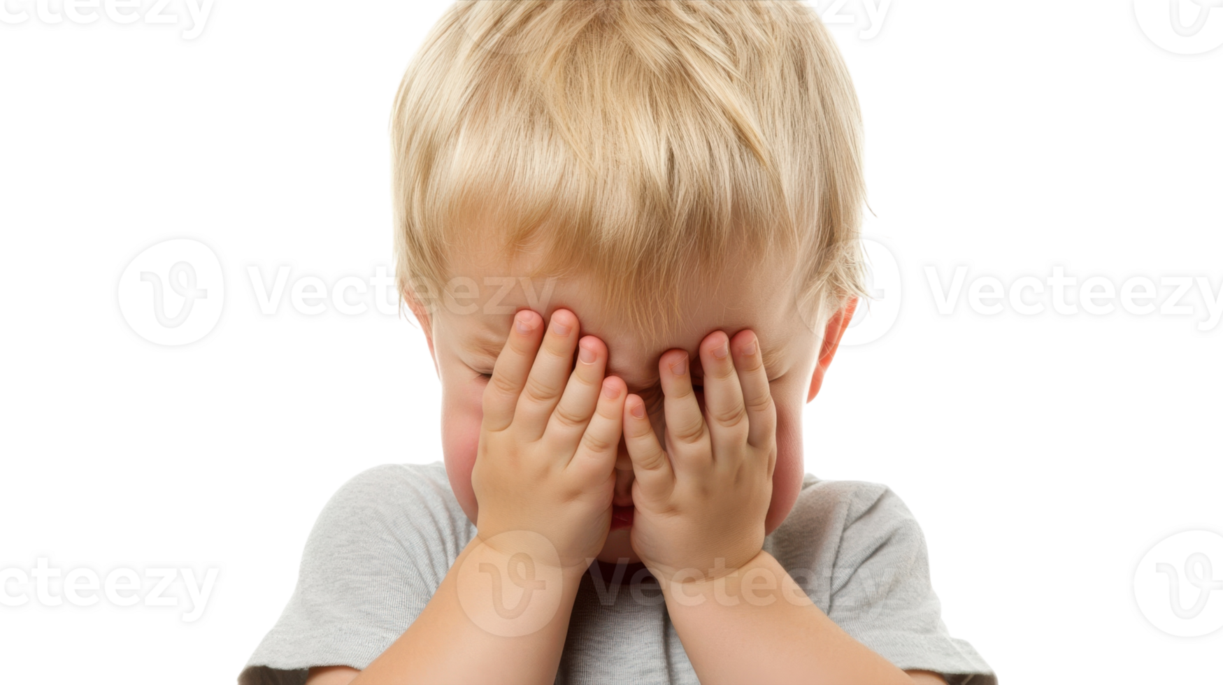 A Captivating Image of a Distressed Toddler Covering Their Face While Crying, Perfect for Illustrating Emotions of Sadness and Vulnerability in Parenting or Childcare Topics. png