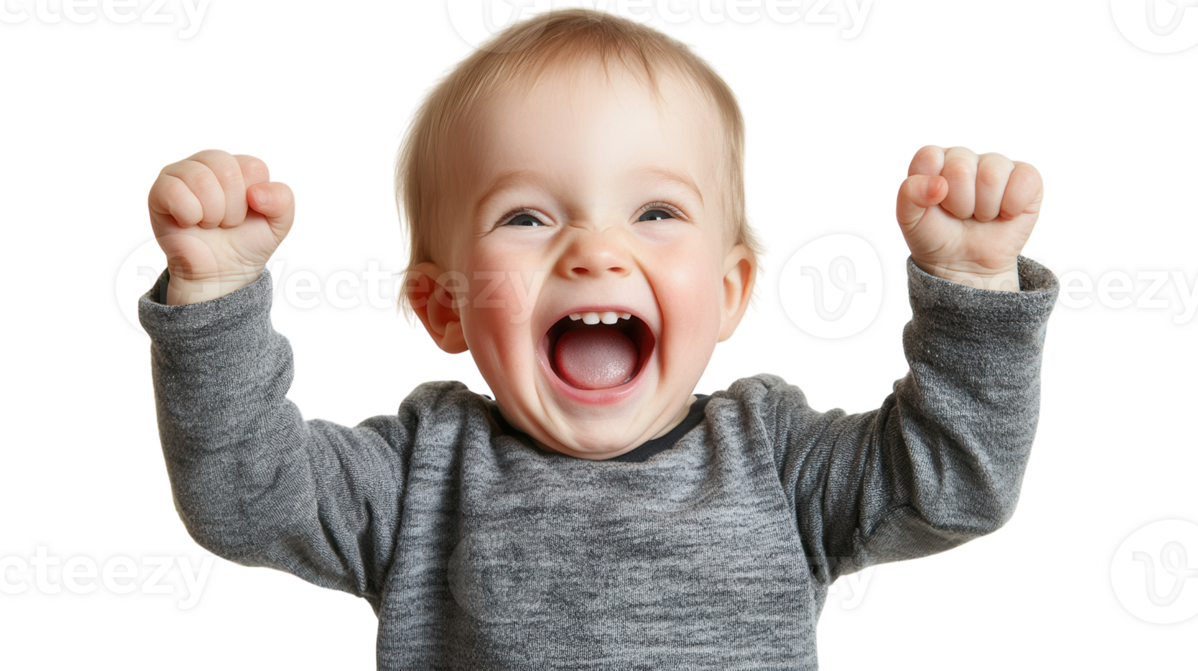 Joyful Toddler Clenching Fists in Excitement as They Celebrate a Special Moment - Perfect for Children's Events or Parenting Blogs. png