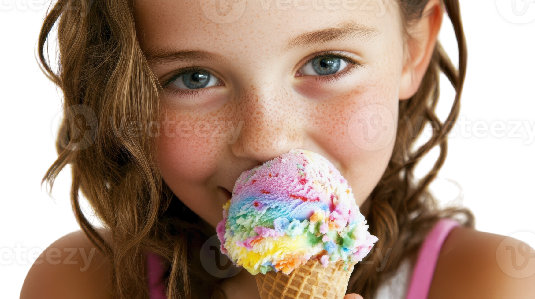 A Teenage Girl Indulging in a Colorful Ice Cream Cone on a Bright Summer Day Perfect for Youthful Joy and Vibrant Moments. png
