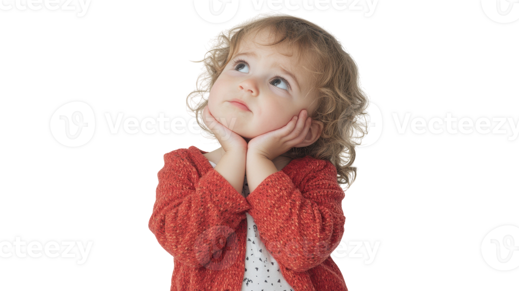 A toddler displaying a look of confusion while tilting their head, perfect for illustrating childhood emotions and expressions in educational or parenting materials.. png