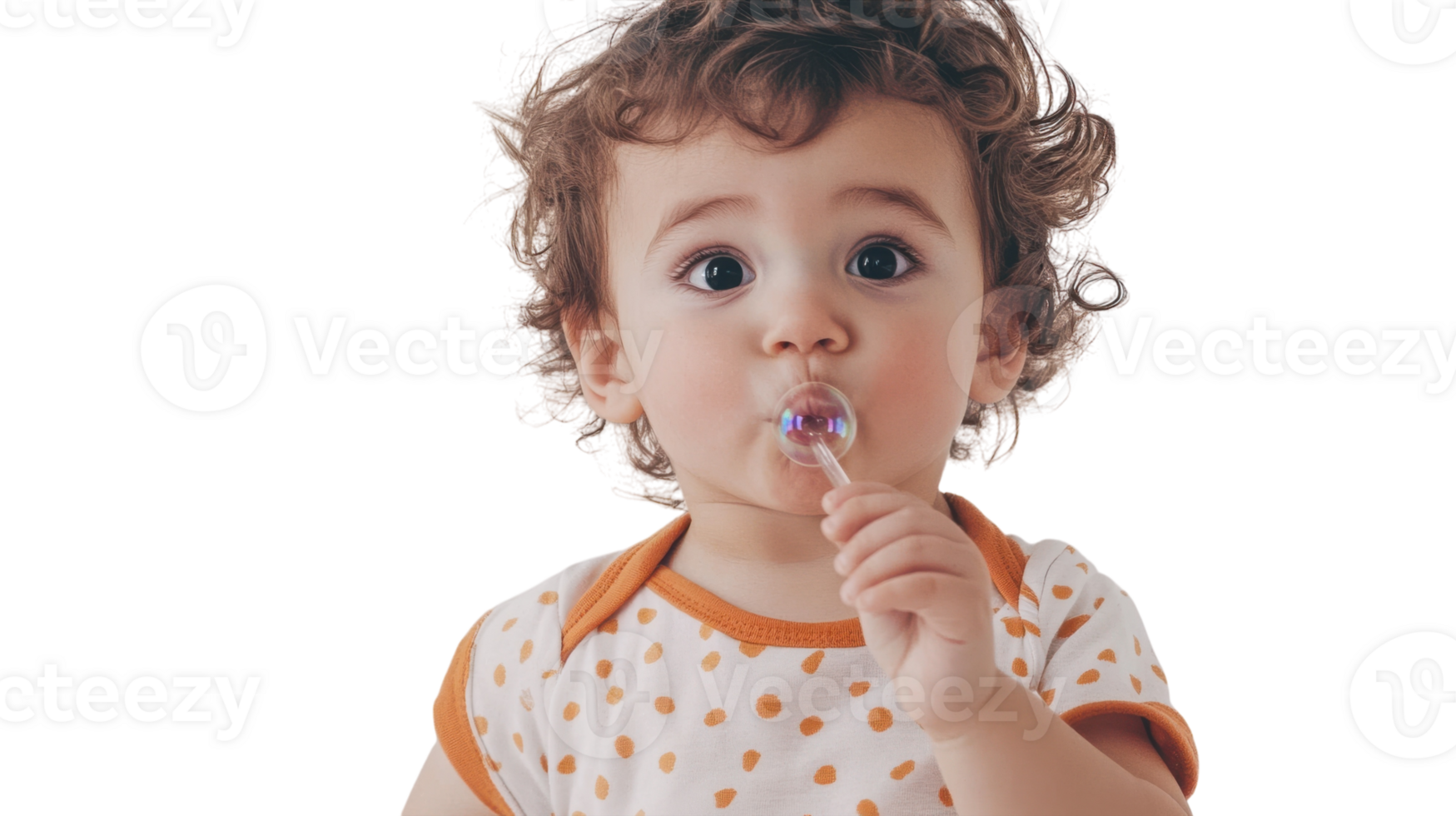 Captivating Image of a Toddler Enjoying the Joy of Pretending to Blow Bubbles Against a White Background, Perfect for Children's Themes or Parenting Blogs. png