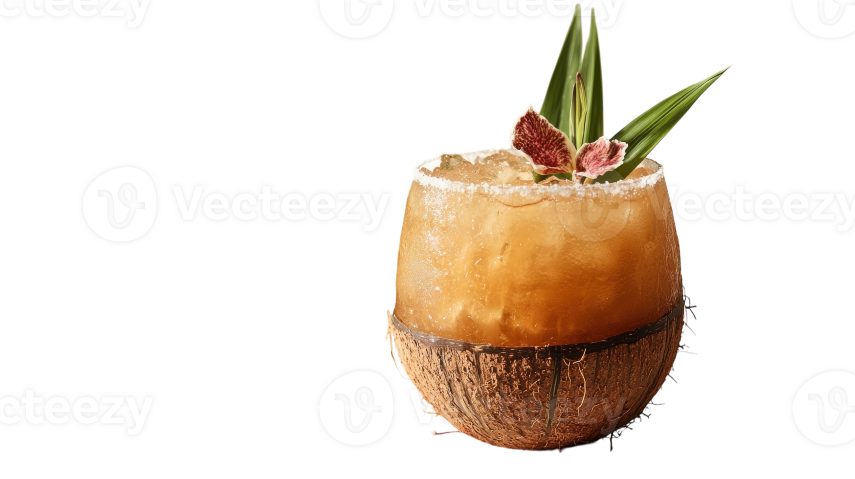 Refreshing Tropical Cocktail Served in a Coconut Shell Perfect for Summer Parties and Beach Gatherings. png