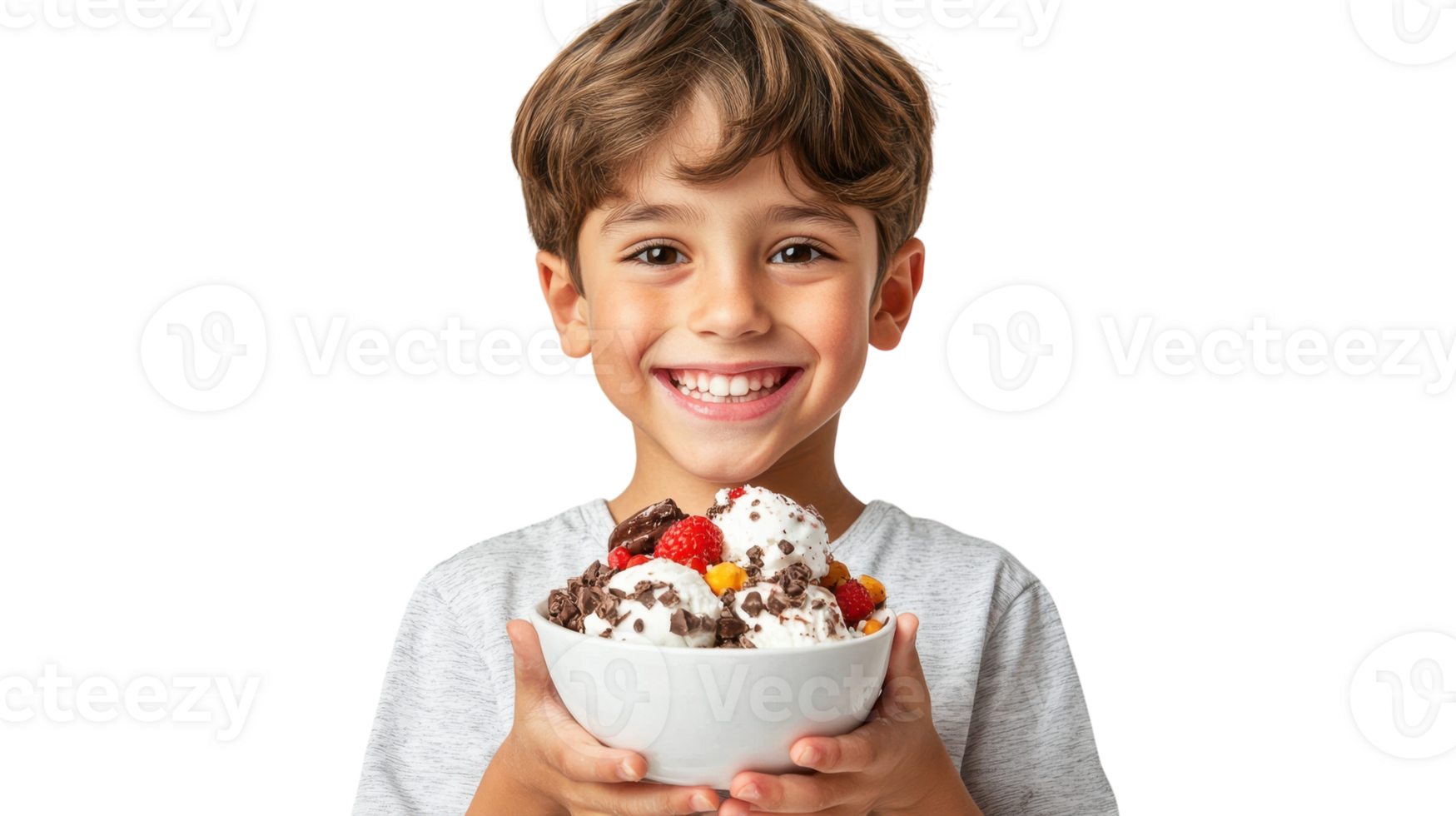 Delightful Young Boy Enjoying a Bowl of Ice Cream Perfect for Celebrating Summer Moments and Sweet Treats with Family. png