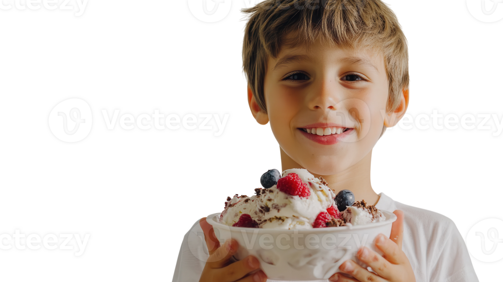 A Young Boy Holding a Bowl of Ice Cream Perfect for Summer Treats or Dessert-themed Projects. png