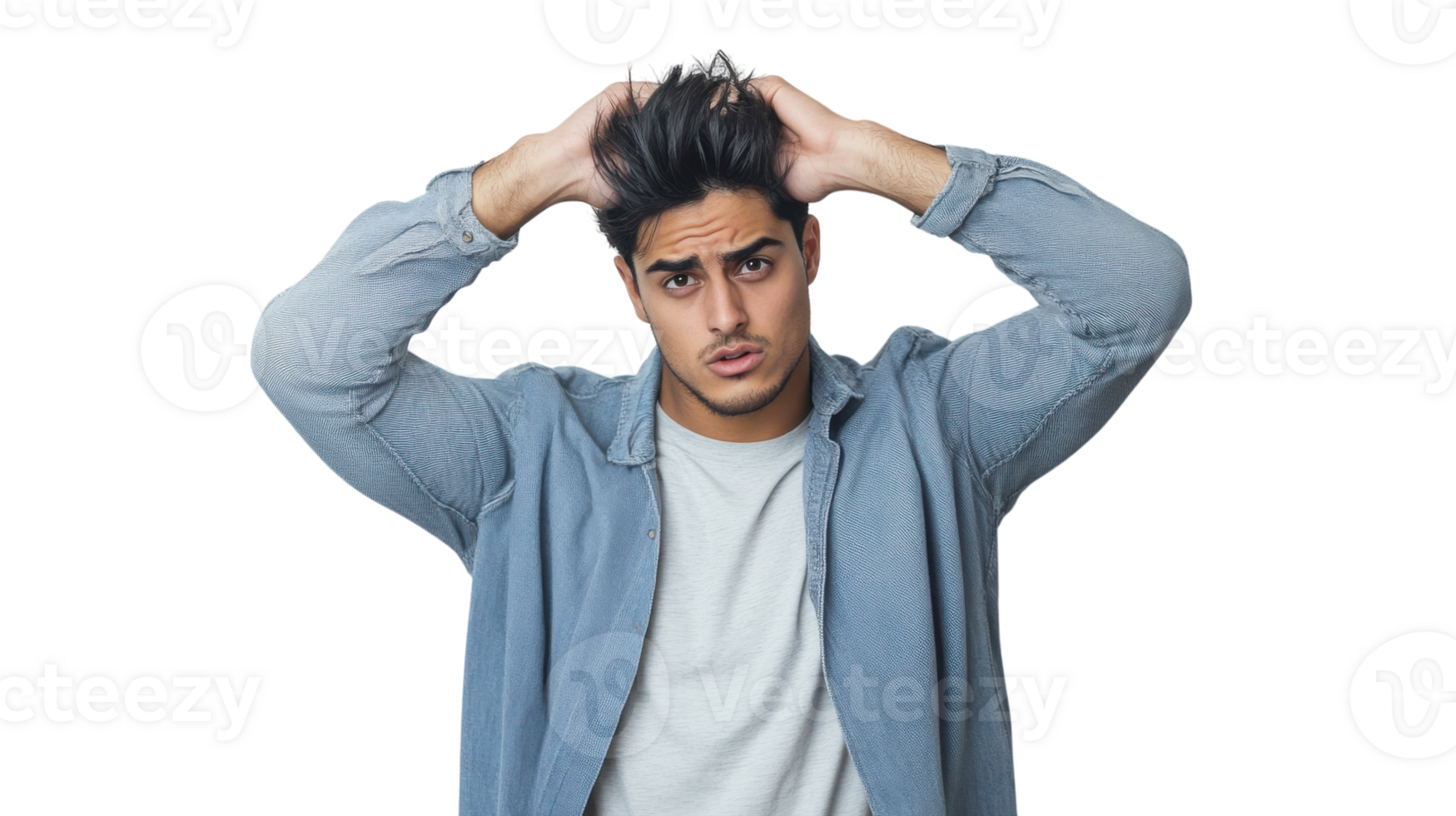 A Young Adult Man Expressing Frustration While Working on a Project, Suitable for Illustrating Challenges in Professional Environments, Stress Management, or Mental Health Topics. png