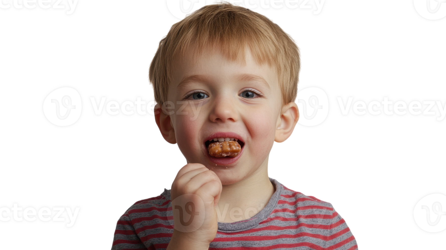 A young boy happily munching on a delicious candy bar, perfect for illustrating joyful moments in childhood or advertising sweet treats aimed at kids.. png