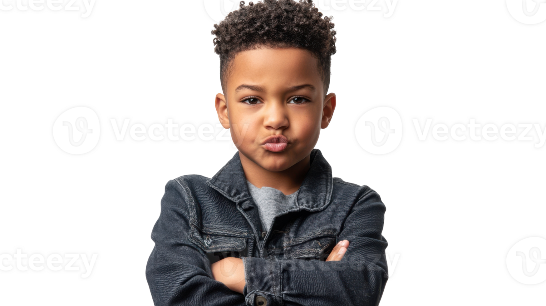 A Young Boy Pouting and Crossing His Arms Expressing Discontent, Ideal for Illustrating Childhood Emotions in Parenting Articles or Edutainment Content. png