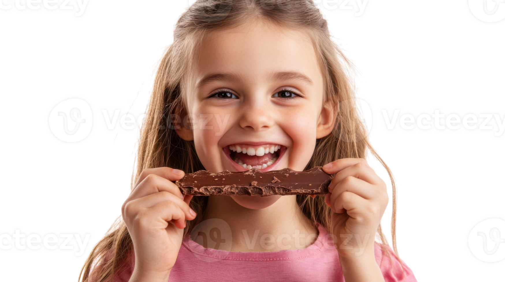 A Young Girl Enjoying a Chocolate Treat with Pure Delight and Joy, Perfect for Promoting Sweets and Happiness in Kids' Products and Advertisements. png