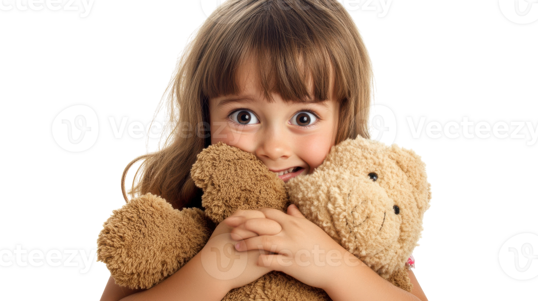 Emotional Portrait of a Young Girl Embracing a Teddy Bear to Cope with Fear and Anxiety. png