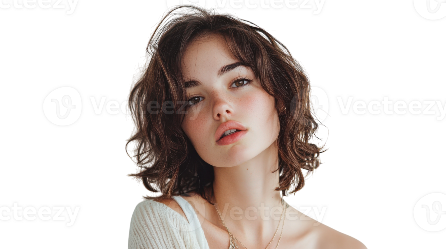 A Young Woman Looking Confused and Tilting Her Head, Perfect for Emotional Contexts in Personal, Marketing, or Creative Projects. png