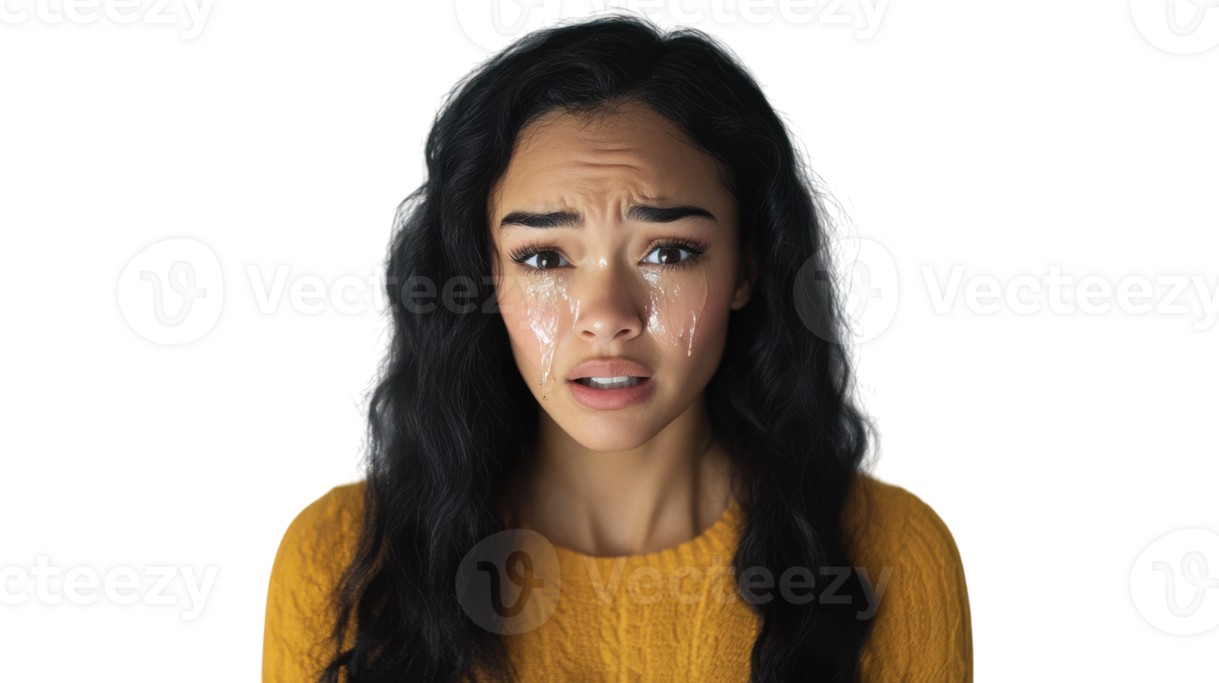 A young woman dramatically pretending to cry, showcasing an expressive and exaggerated emotion, perfect for illustrating concepts of acting, emotions, or humor in various media formats.. png