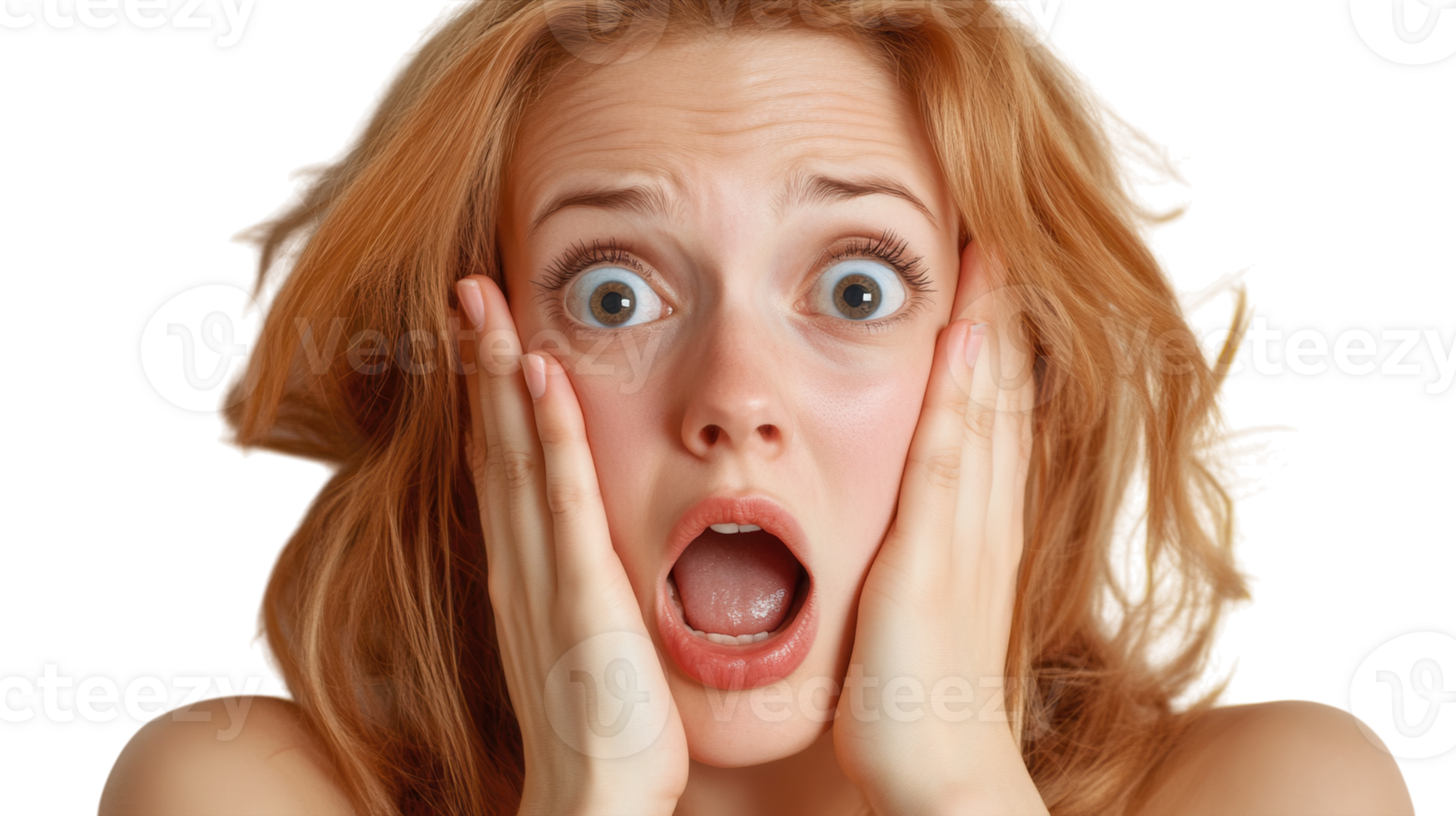 A young woman gasping in shock, expressing disbelief and astonishment, perfect for themes of surprise and emotional reactions in various contexts.. png
