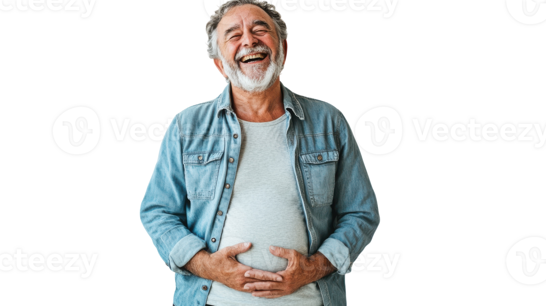 Elderly Man Laughing Quietly Showing Joy and Contentment, Ideal for Illustrating Happiness and Warmth in Family or Community Contexts. png