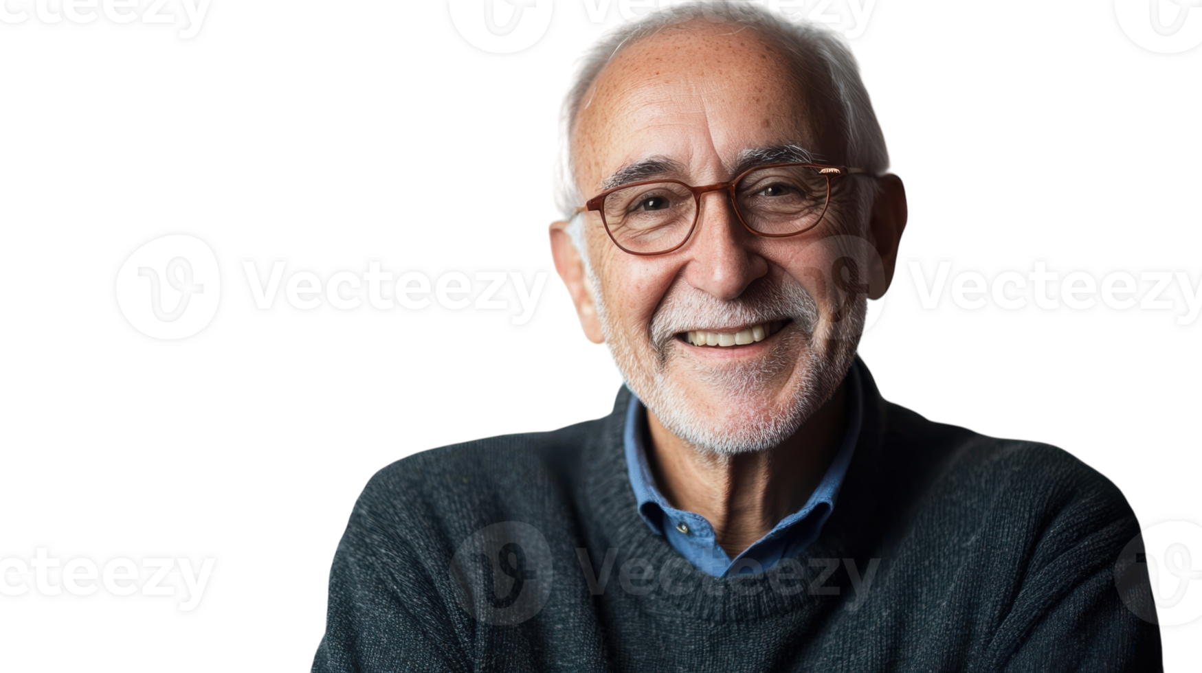 Elderly Man Grinning Mischievously Against a Whimsical Background Ideal for Social Media and Marketing Use. png