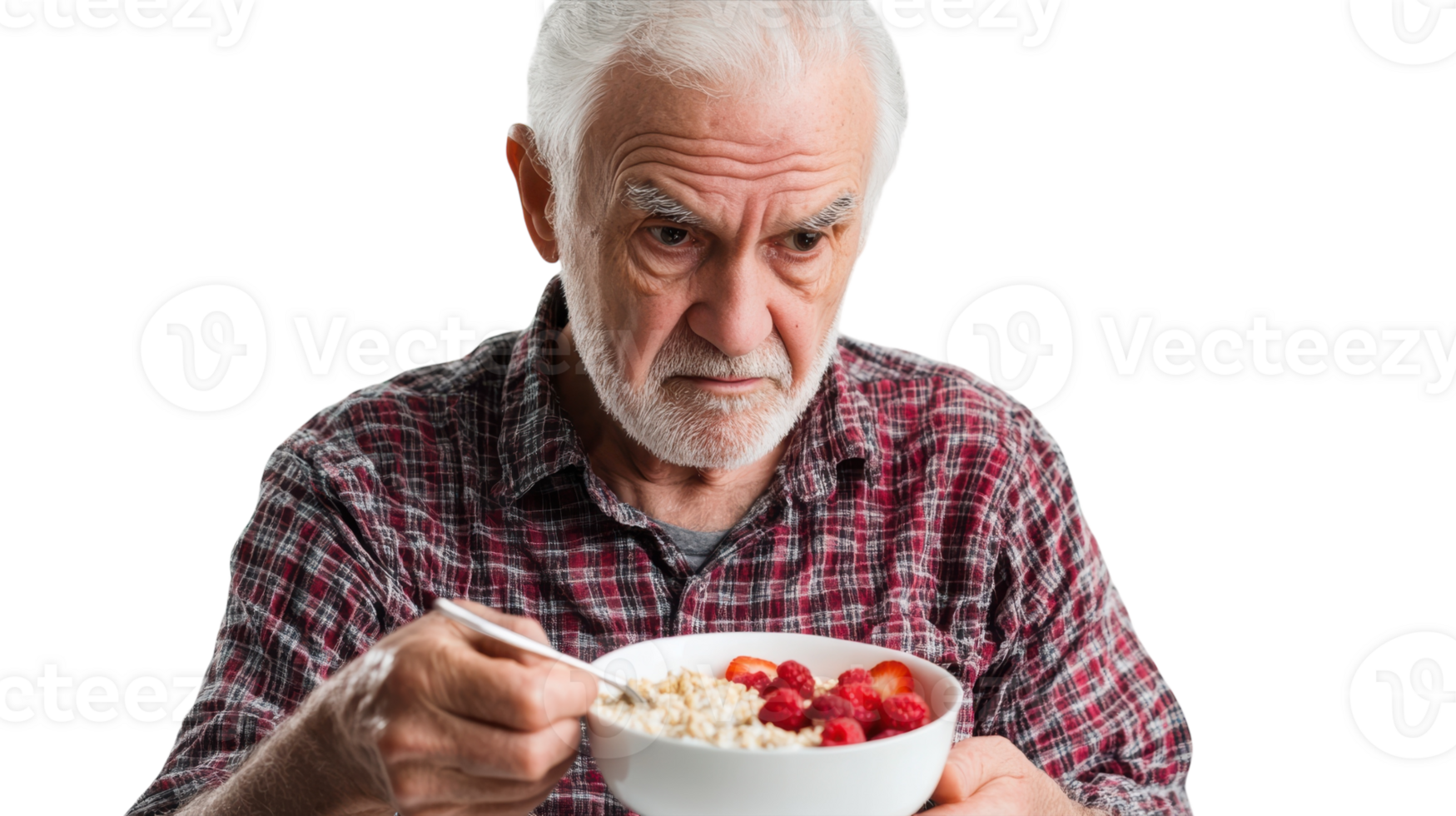 A Heartwarming Image of an Elderly Man Enjoying a Nutritious Bowl of Oatmeal Topped with Fresh Fruits, Perfect for Promoting Healthy Eating and Wellness in Senior Nutrition Campaigns. png