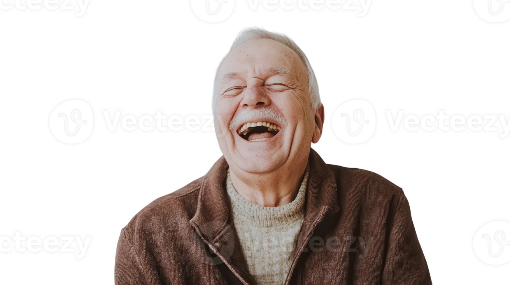 Captivating Image of an Elderly Man Laughing Softly Against a White Background Perfect for Emotional and Heartwarming Projects. png