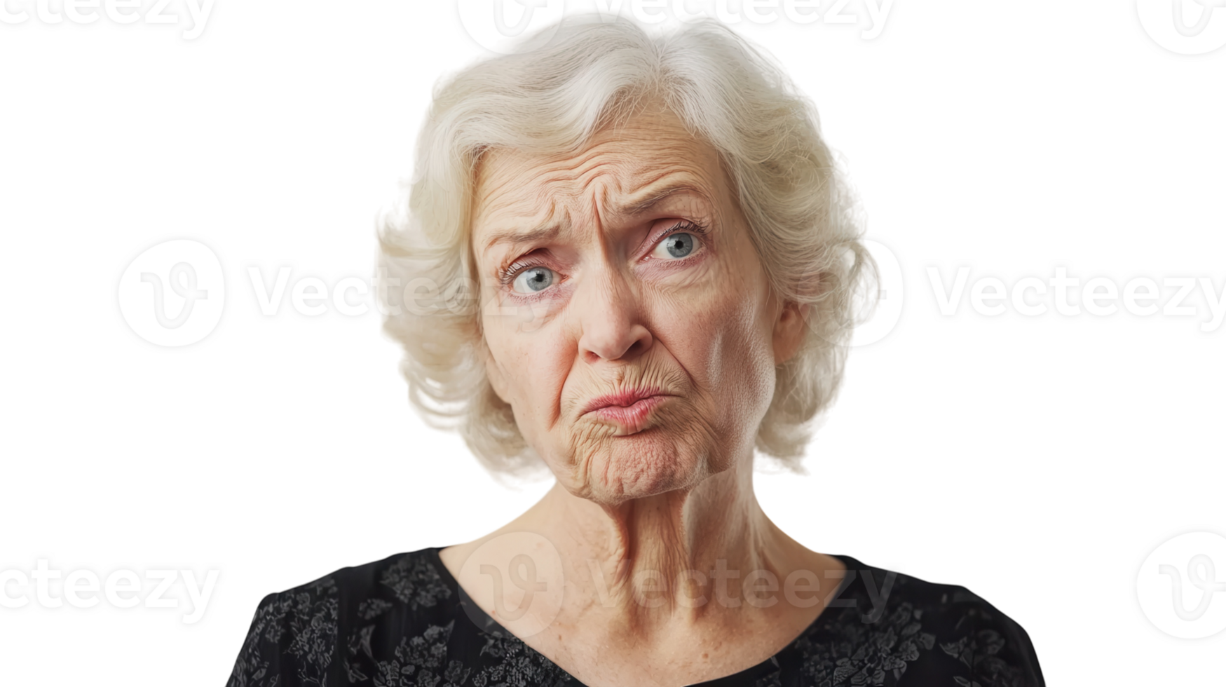 An Elderly Woman Expressing Confusion, Perfect for Illustrating Emotions in Seniors in Health Care or Educational Materials. png