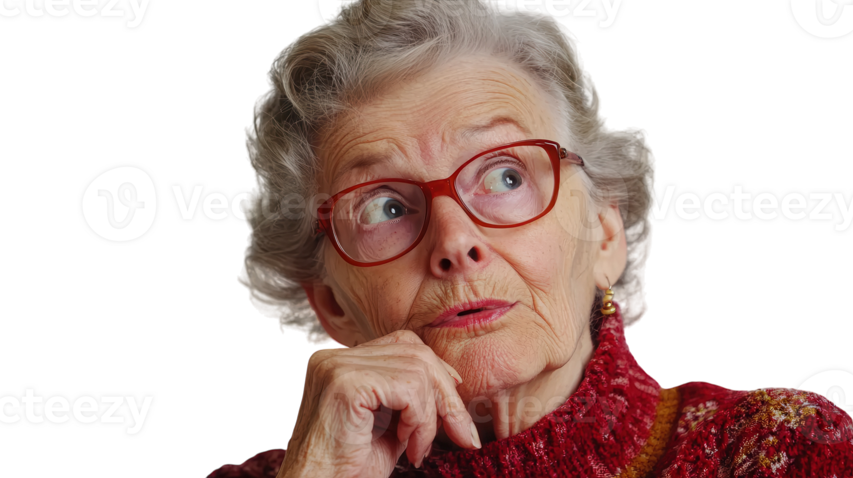 An elderly woman with an inquisitive expression, perfect for projects focused on curiosity, wisdom, and the beauty of aging, capturing a moment of wonder and engagement with the world around her.. png