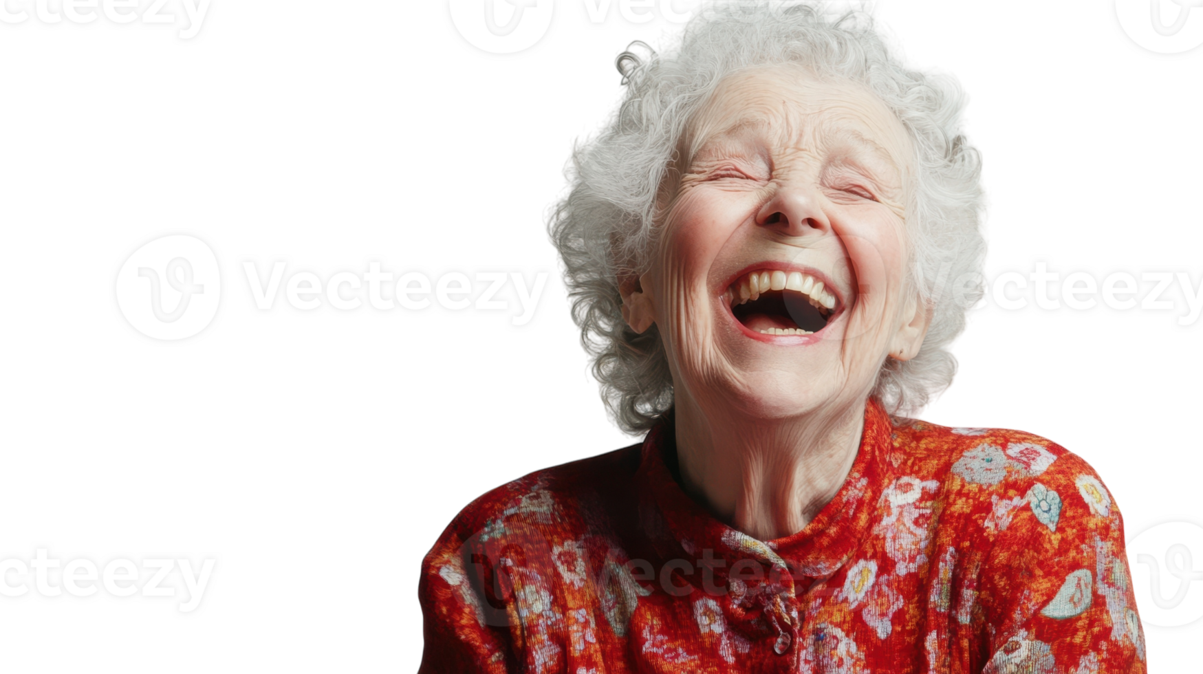 Charming Image of an Elderly Woman Giggling Softly, Perfect for Family and Community Related Themes in Marketing and Design Projects. png