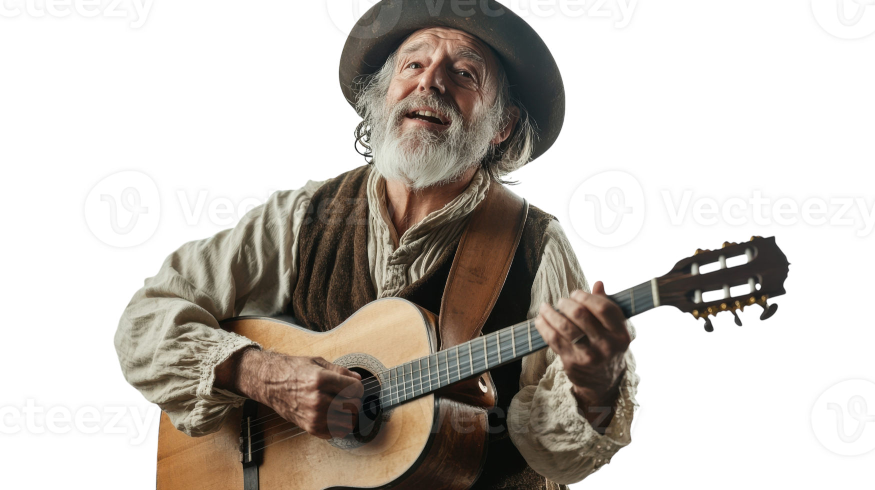 An elderly folk musician performing with traditional instruments in a captivating rural setting, ideal for cultural, music-related, or nostalgia-themed projects.. png