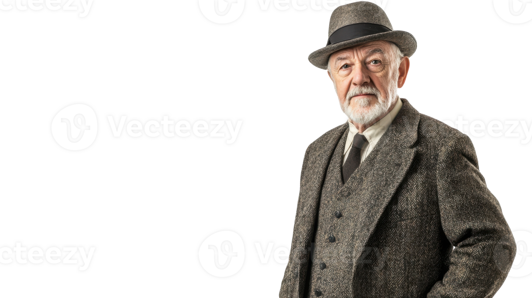 Astonishing Portrait of an Elderly Man in a Classic Bowler Hat and Tweed Suit, Perfect for Vintage Fashion Themes and Timeless Style Representation. png