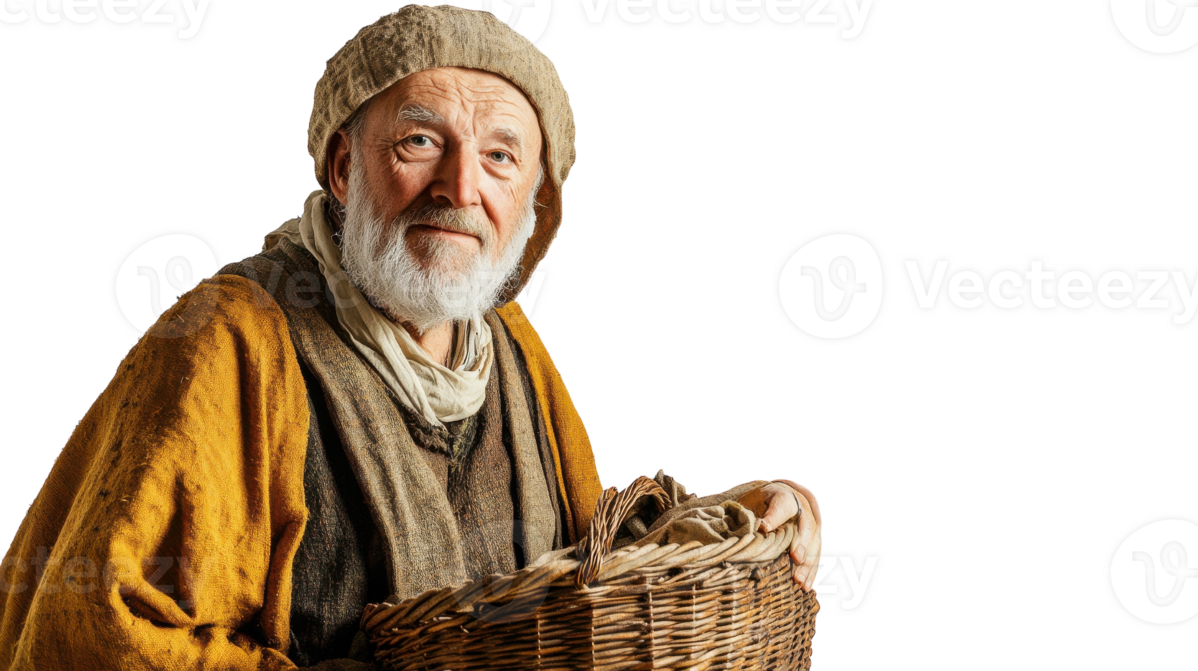 Portrait of a Wise Old Man Dressed in Traditional Medieval Peasant Outfit, Ideal for Representing Historical Themes and Cultural Heritage in Various Creative Projects. png