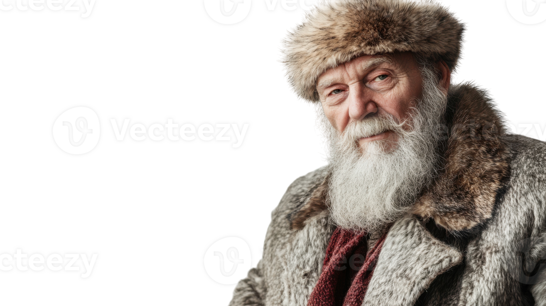 A Portrait of an Elderly Man Wearing a Traditional Russian Fur Hat, Perfect for Cultural or Historical Representations. png