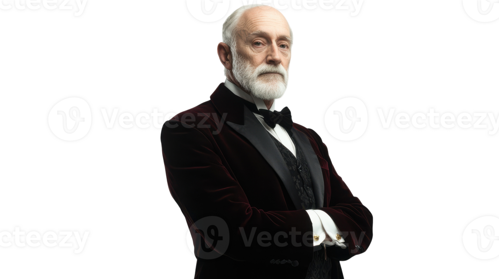 An Elegant Velvet Smoking Jacket Worn by an Old Man, Perfect for Vintage Fashion Illustrations and Designs. png