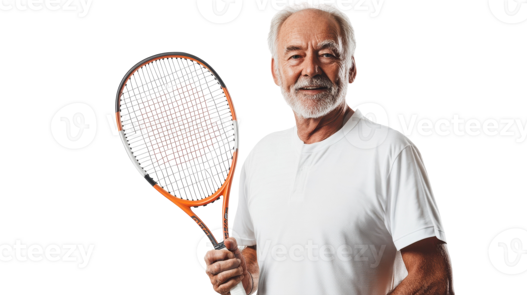 An Inspirational Image of an Elderly Athlete Dressed in Athletic Wear, Holding a Tennis Racket to Promote Healthy Aging and Active Lifestyles for Seniors. png