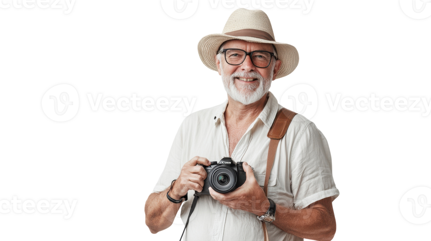 An old man enjoying a leisurely moment in casual vacation attire, perfect for travel blogs and lifestyle articles depicting relaxation and enjoyment during holidays.. png