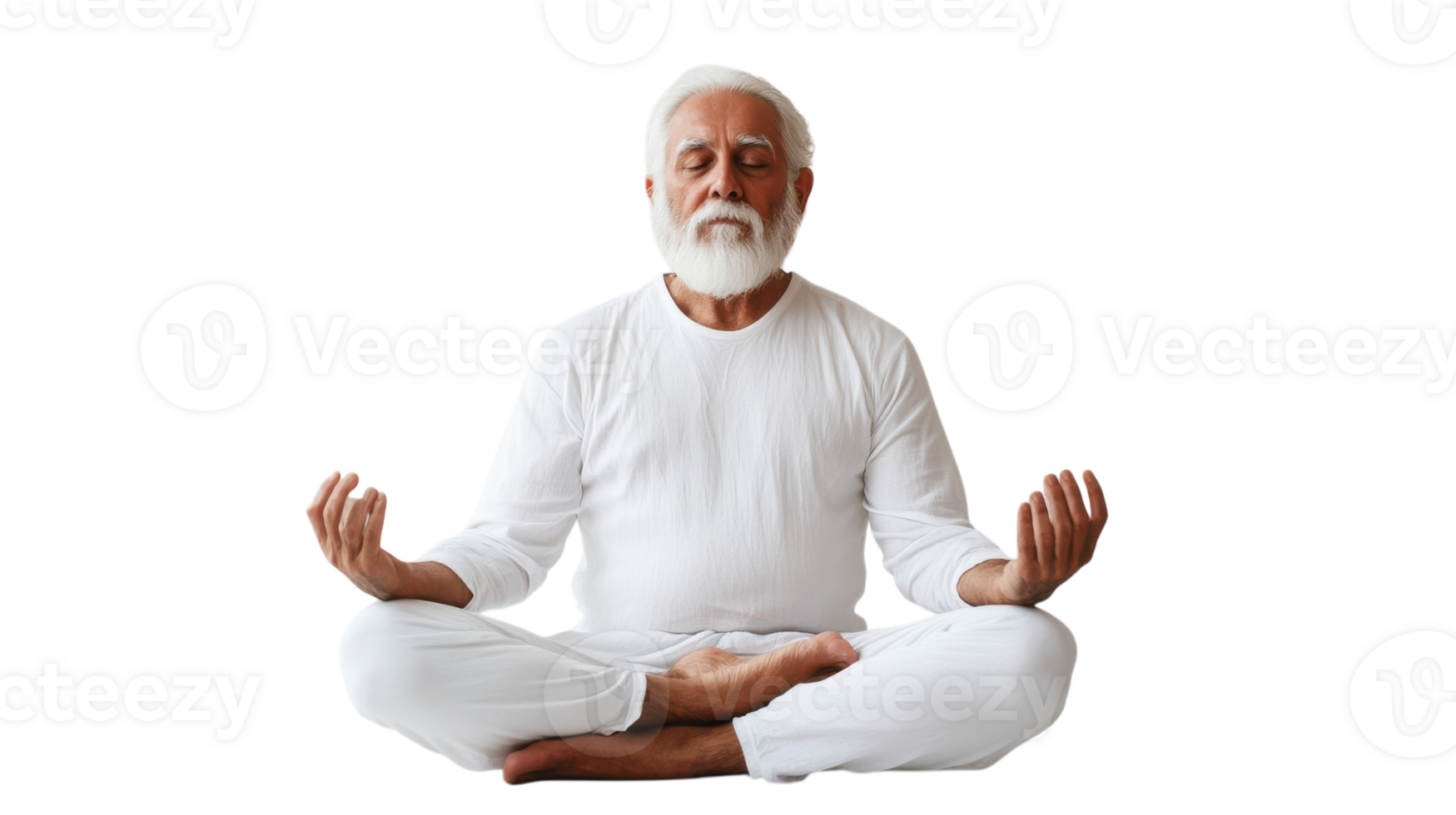 A Serene Image of an Elderly Man Practicing Yoga in Traditional Attire to Inspire Mindfulness and Well-being. png