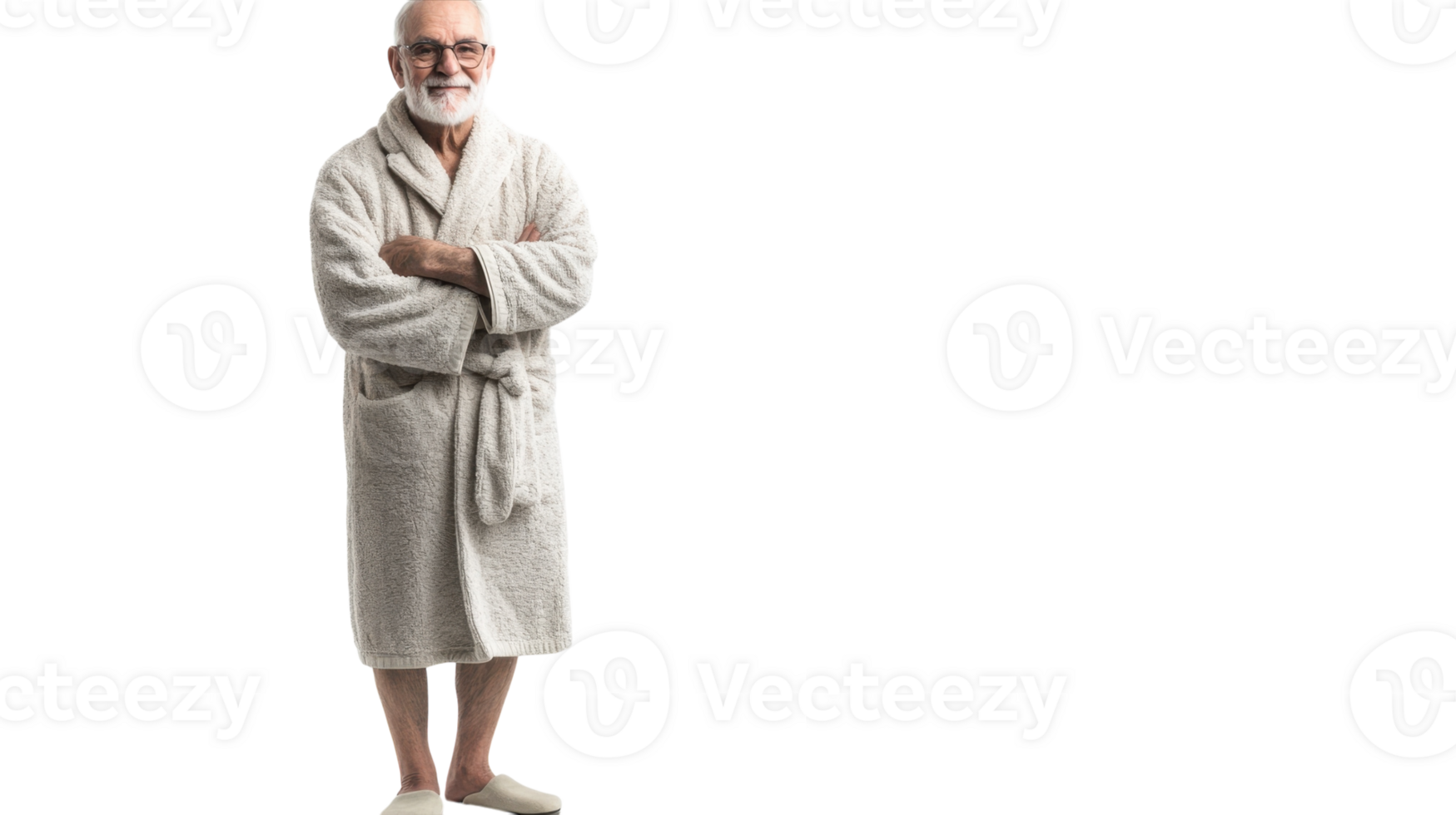 A Cozy and Relaxing Scene of an Elderly Man Dressed in a Comfortable Bathrobe and Slippers Perfect for Portraying Comfort and Warmth in Lifestyle Imagery. png